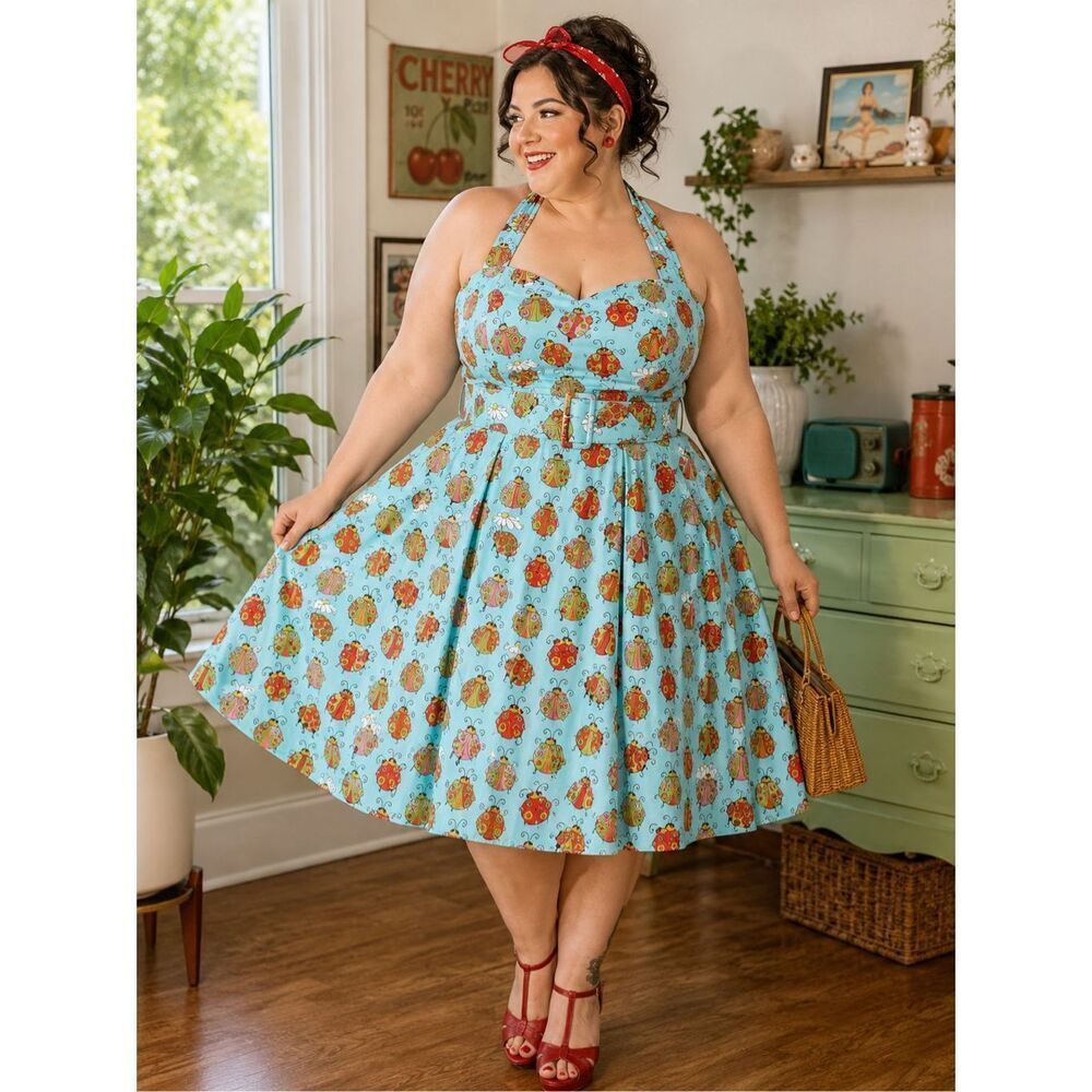 NWT ModCloth Ladybug Print Halter Swing Dress Retro Pinup Plus 2X - Picture 5 of 9